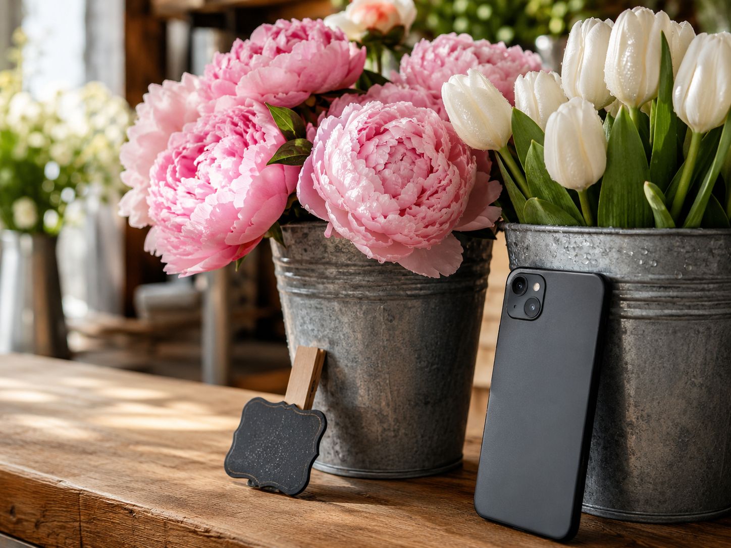 Ondernemer maakt met een telefoon een foto van zijn werk voor zijn Google Bedrijfsprofiel