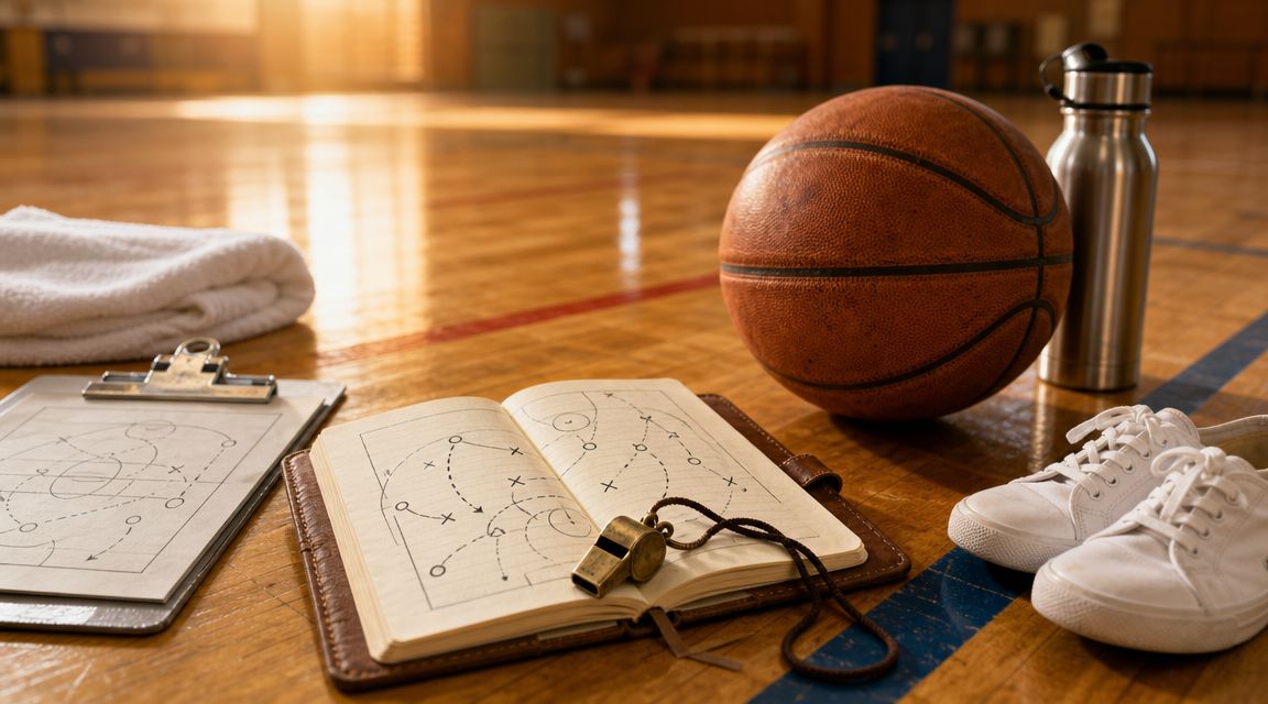 Sportcoach geeft clinic in een gymzaal terwijl een ondernemer mee-noteert — beeld voor expertise delen op andermans platform