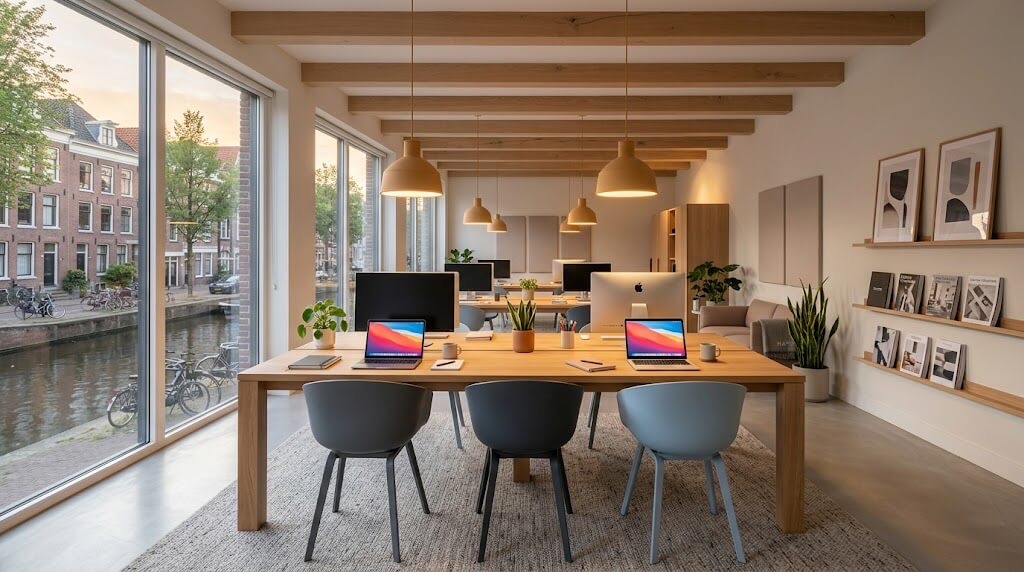 Werkplek met laptop en notitieboek