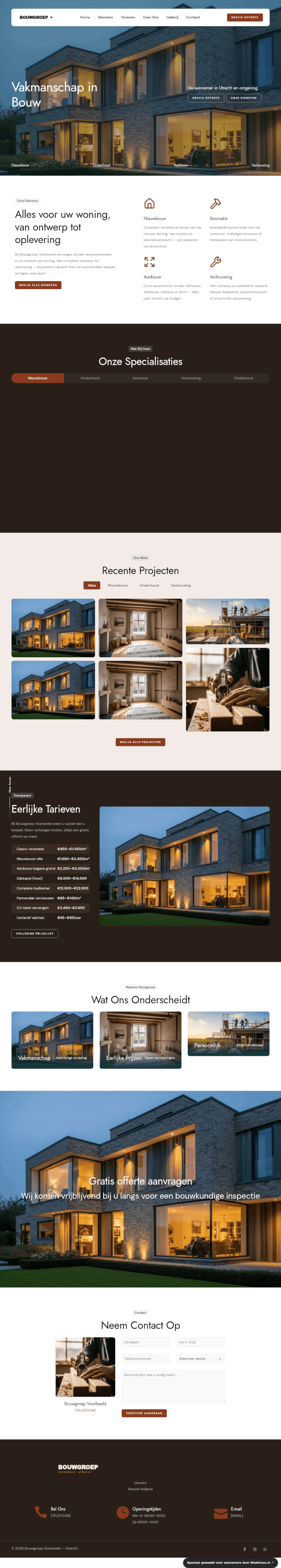 Aannemer website demo &mdash; Atlas project-showcase met grote projectgalerij en pricing