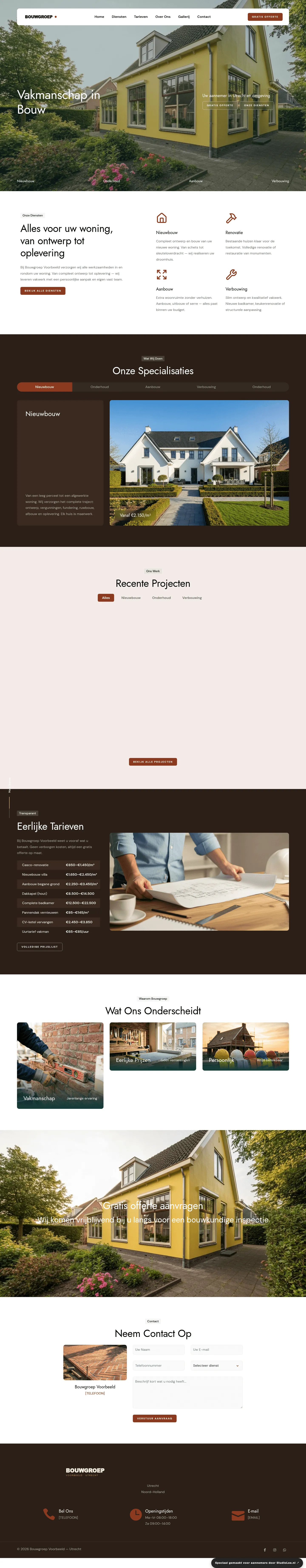 Aannemer website demo &mdash; Atlas project-showcase met grote projectgalerij en pricing