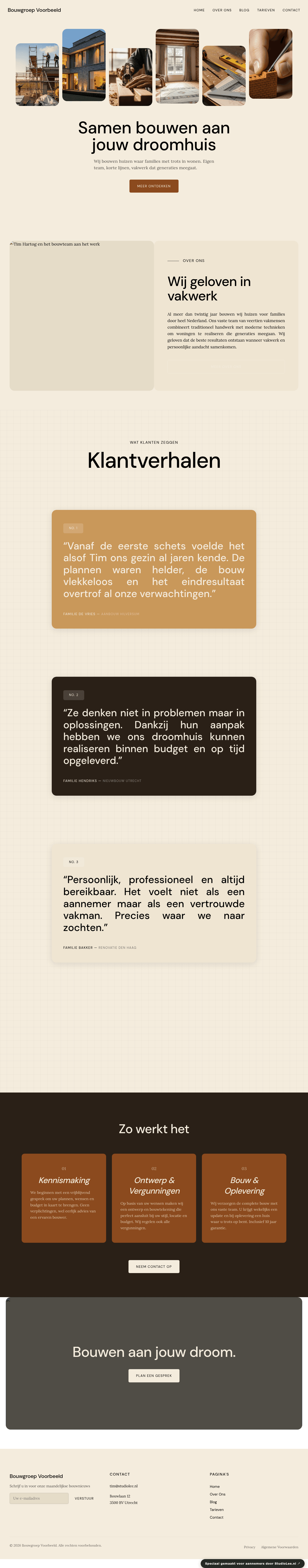 Aannemer website demo &mdash; Warm & lokaal met aardetinten en family-business gevoel