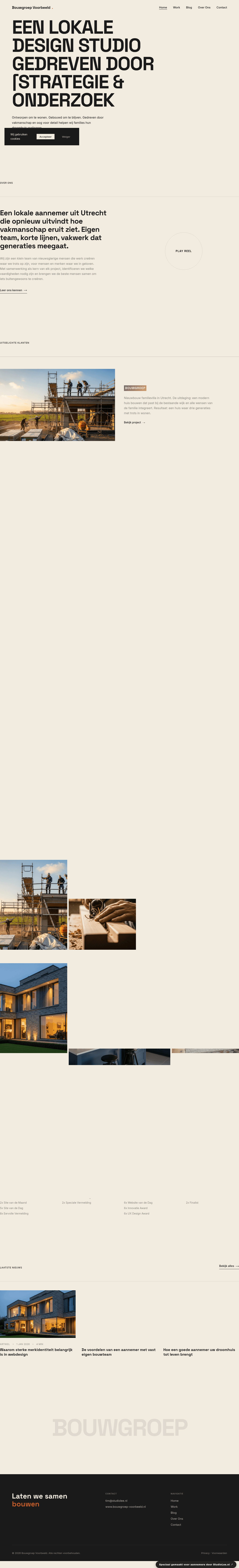 Aannemer website demo &mdash; Strak & modern editorial layout met witruimte