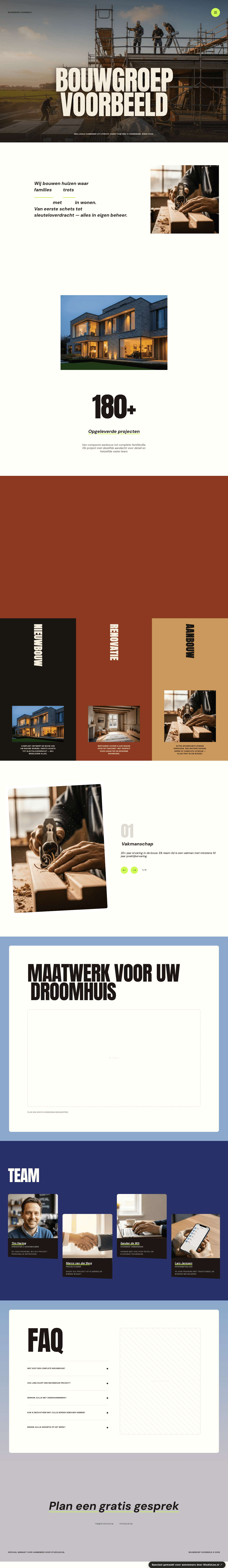 Aannemer website demo &mdash; Bold magazine stijl met grote koppen en kleur