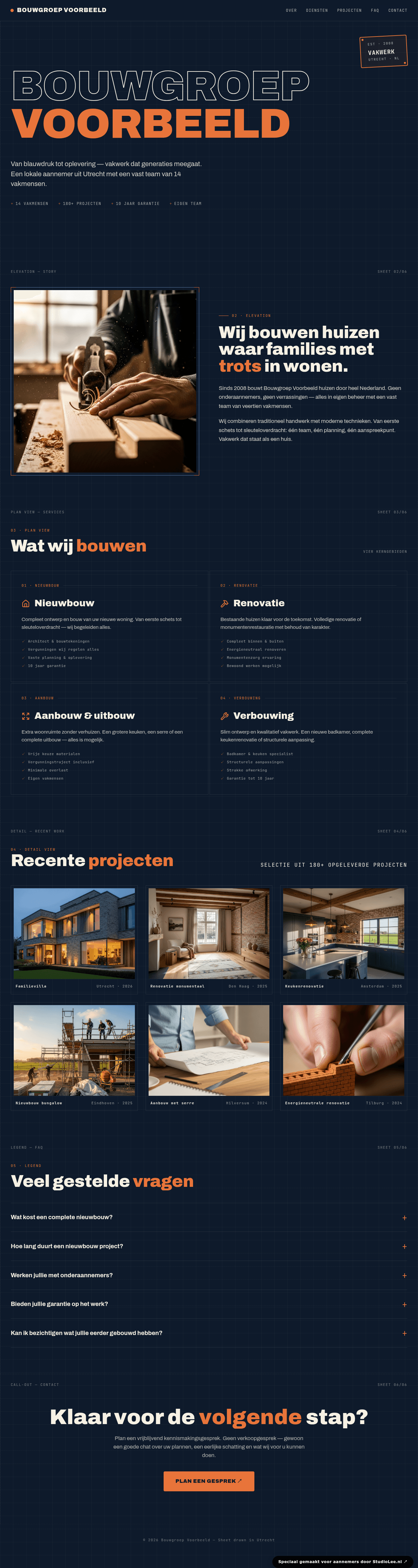 Aannemer website demo &mdash; Volledig maatwerk freestyle met blueprint walkthrough