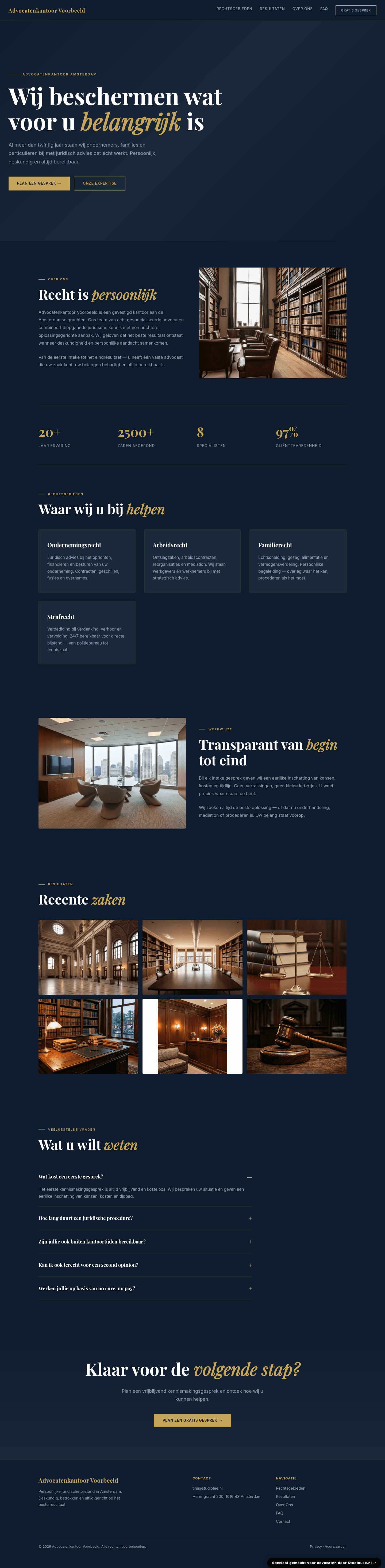 Advocaat website demo &mdash; Volledig maatwerk met navy en goud thema