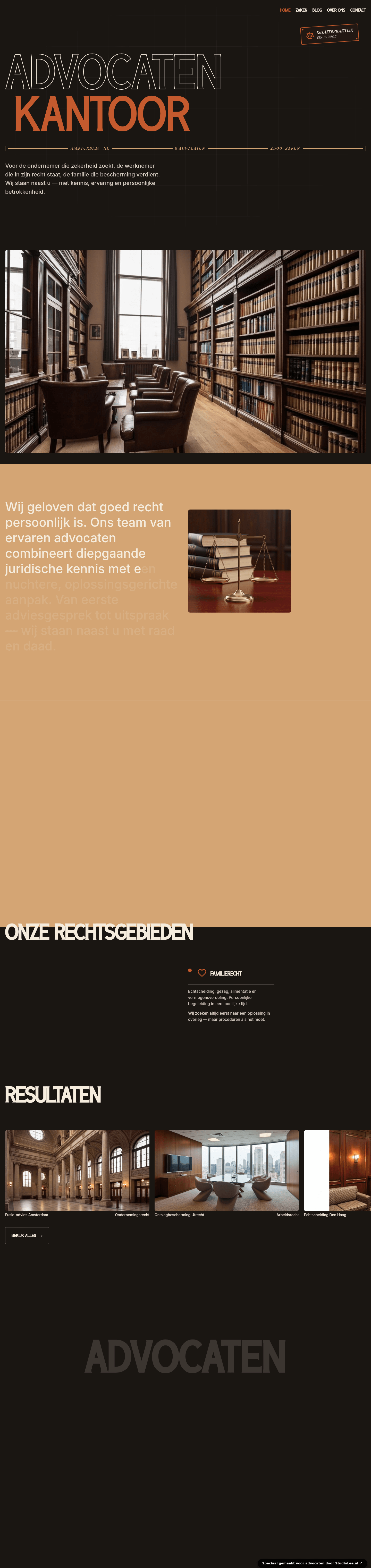 Advocaat website demo &mdash; Premium stijl met donker palet en bibliotheek