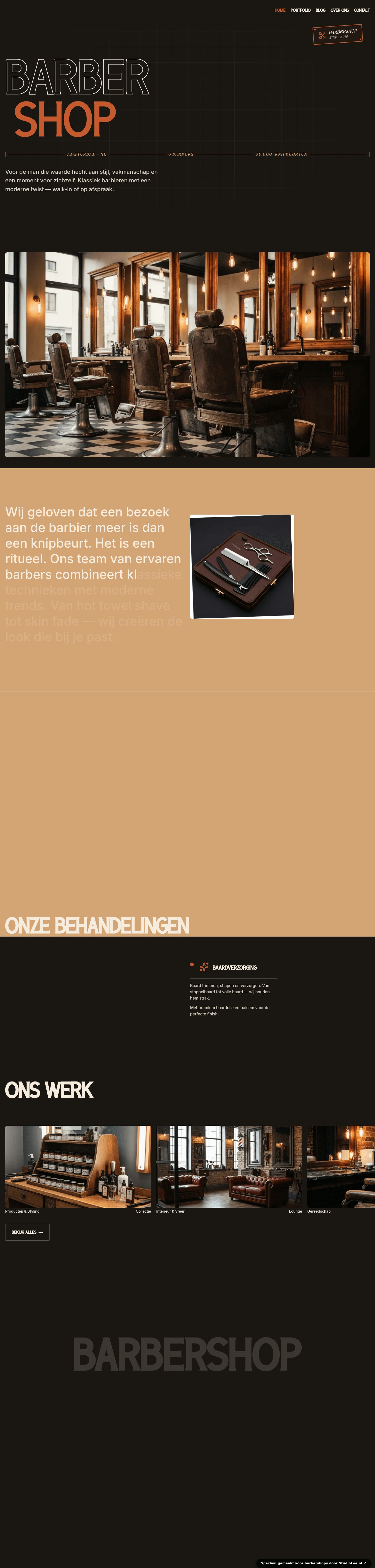 Barbershop website — Premium donker thema