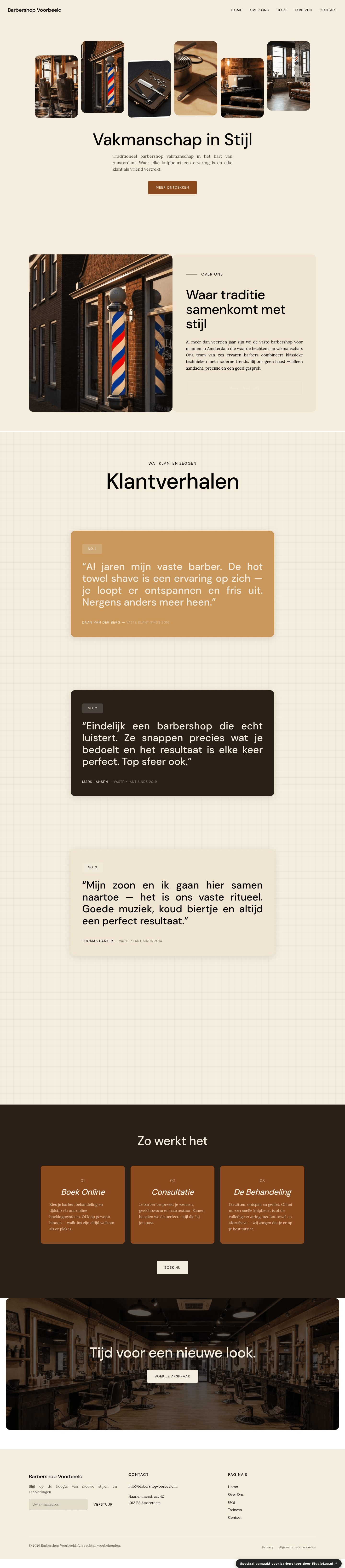 Barbershop website — Warm lokaal thema
