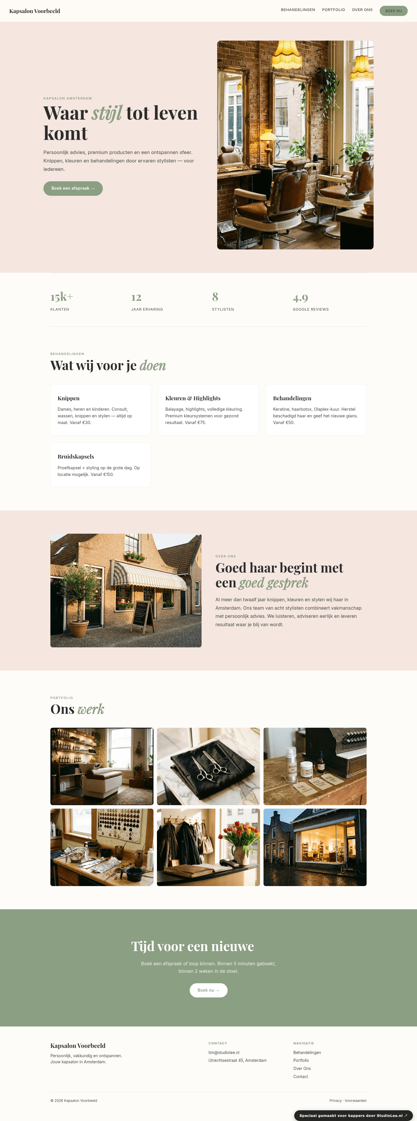 Kapsalon website — Botanical groen thema