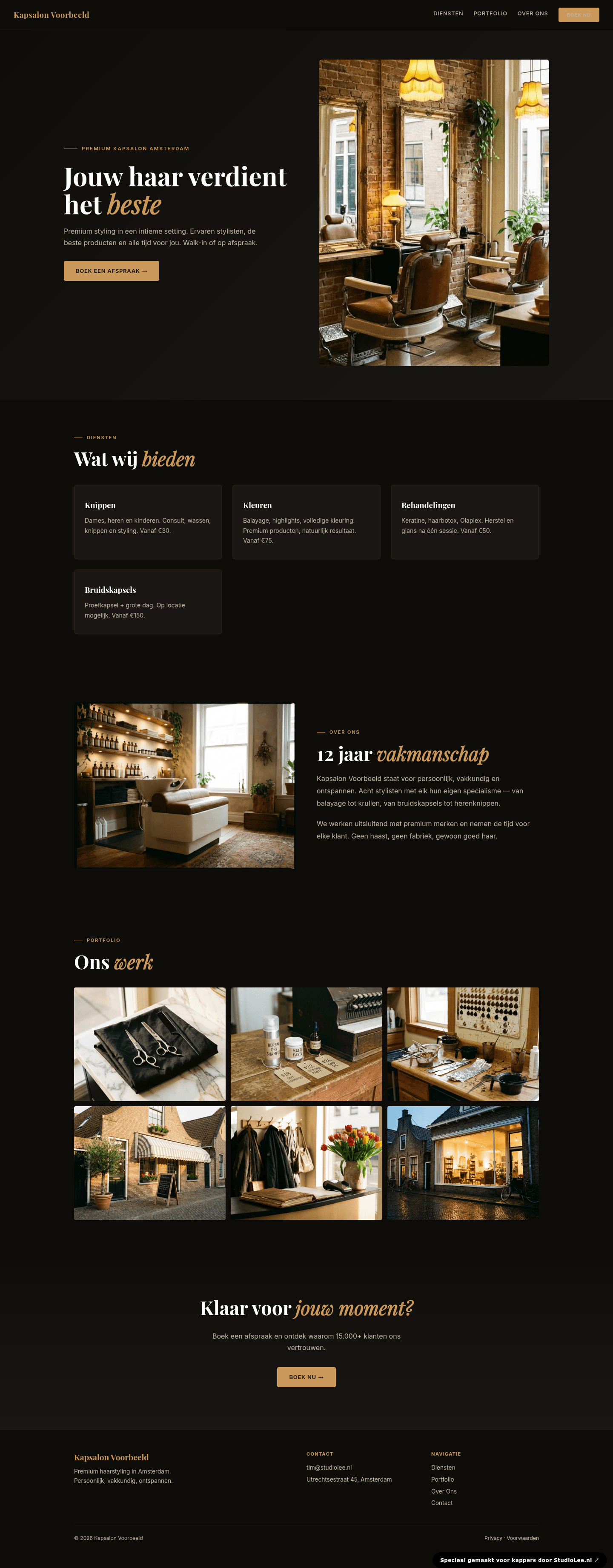 Kapsalon website — Dark luxe thema