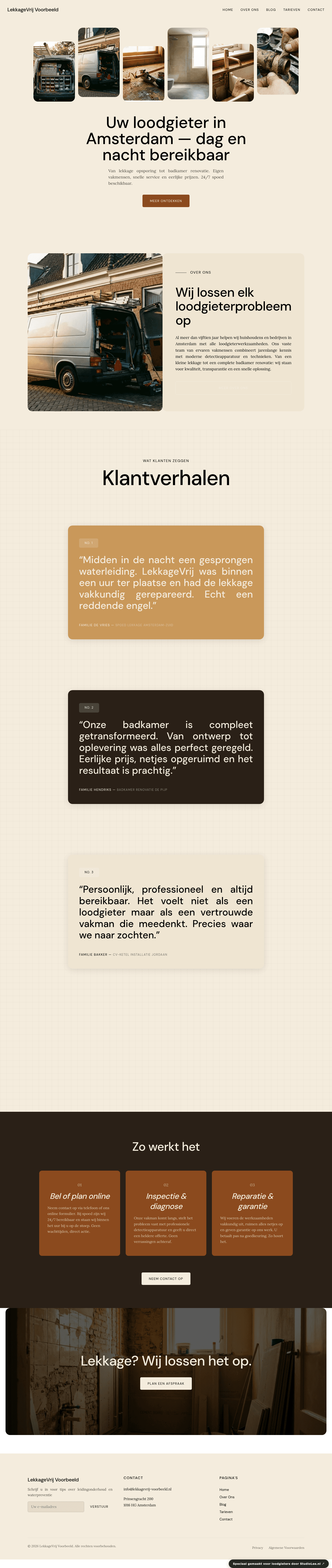 Loodgieter website demo &mdash; Vriendelijke vakman met warme aardetinten