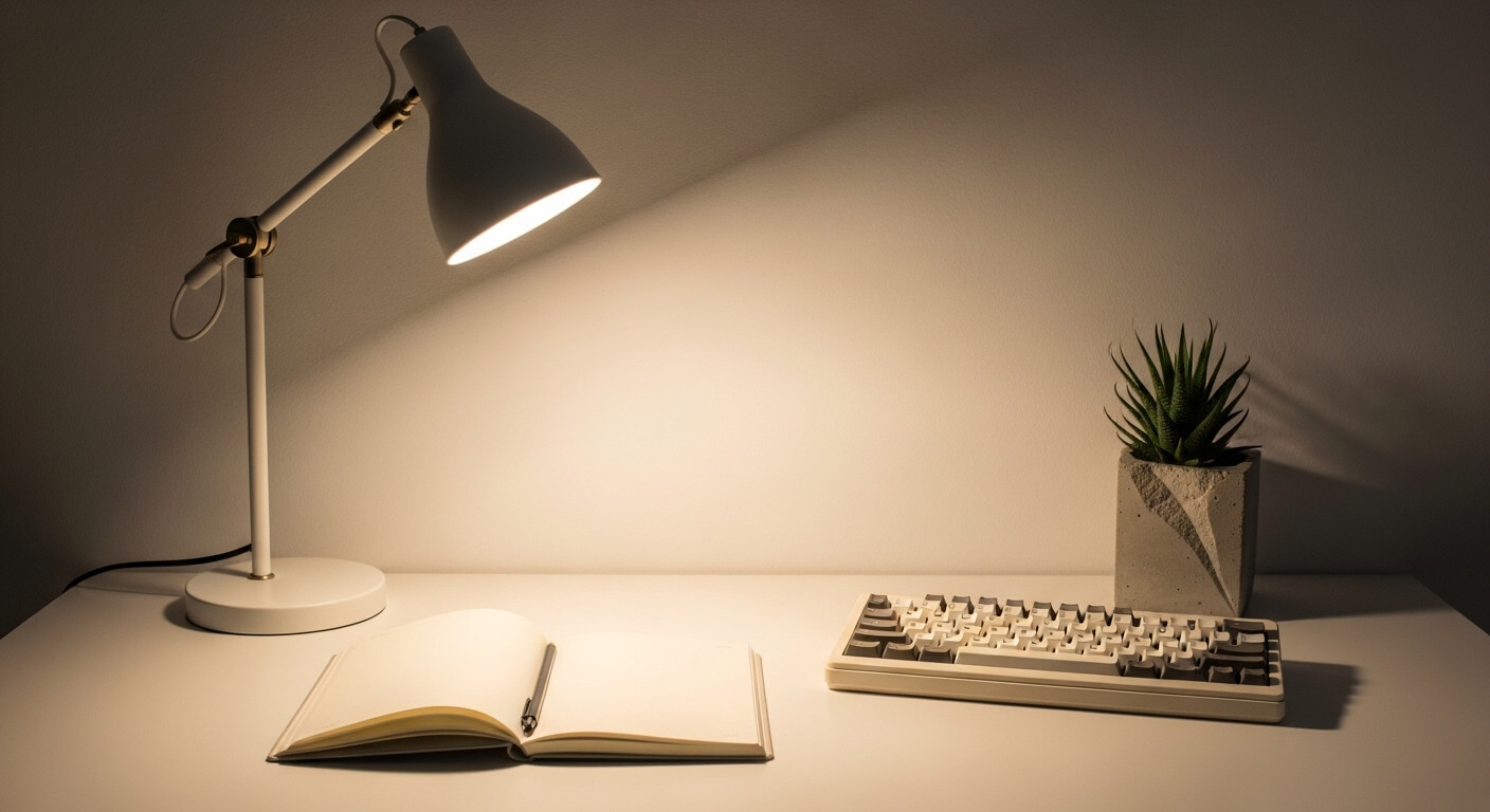 Productieve werkplek met notitieboek en koffie